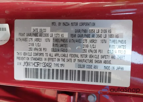 2024 Mazda Cx-90 3.3 Turbo S from USA, damaged, VIN JM3KK1HC3R1132482